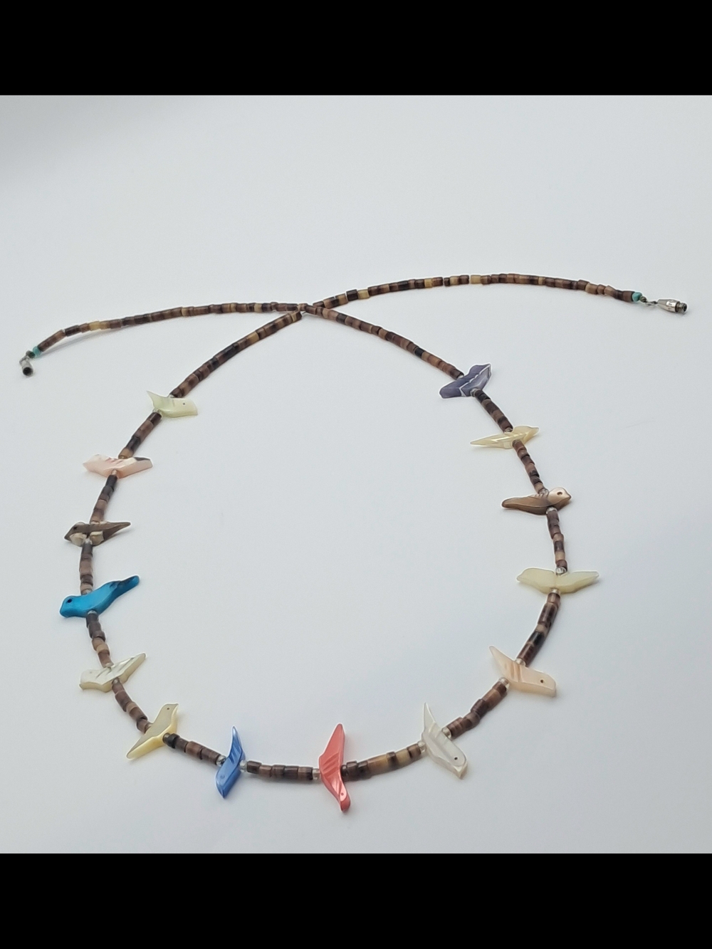 Vintage Mother of Pearl Bird Lovers Necklace Handcrafted Freshwater Heishi Shell